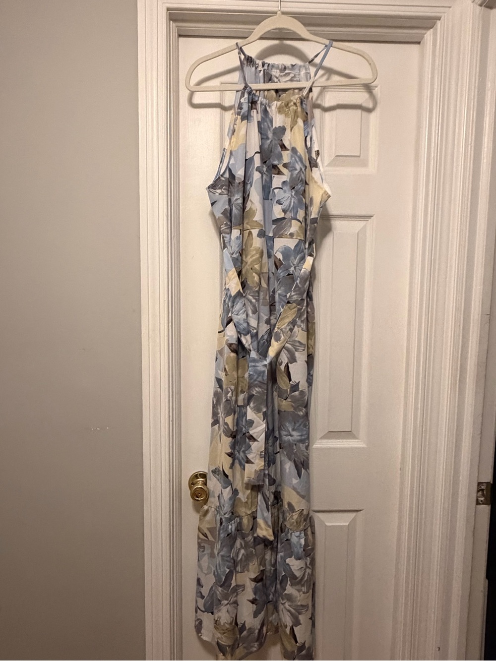 Floral Halter Maxi Dress in Soft Blue & Cream